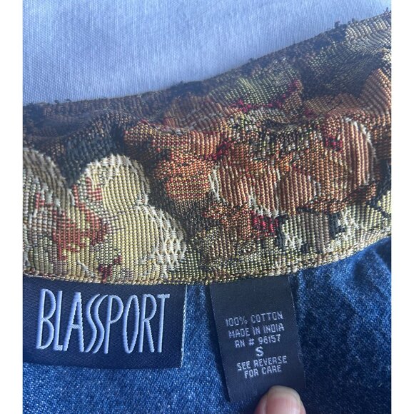 Vintage 80s 90s Blassport Womens Embroidered Denim Jean Jacket Floral Collar - S - Picture 5 of 9